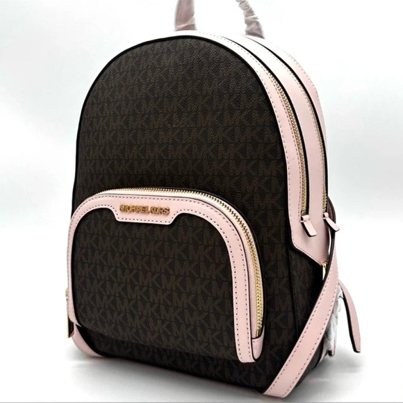 Michael Kors Medium Jaycee Zip Packet Backpack Brown/Light Pink - Picture 3 of 14